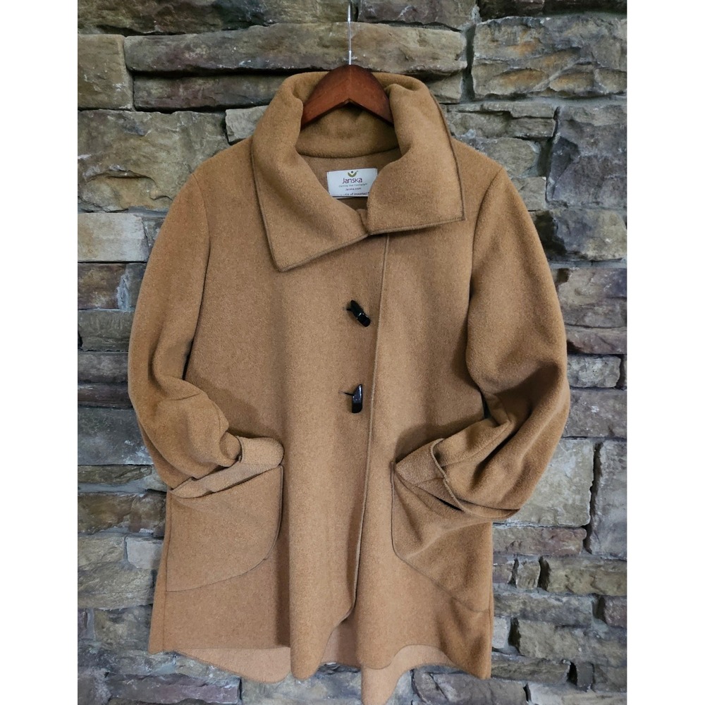 Boho Janska S Camel Brown Fleece Polartec Toggle Coat Shawl Collar‎ USA